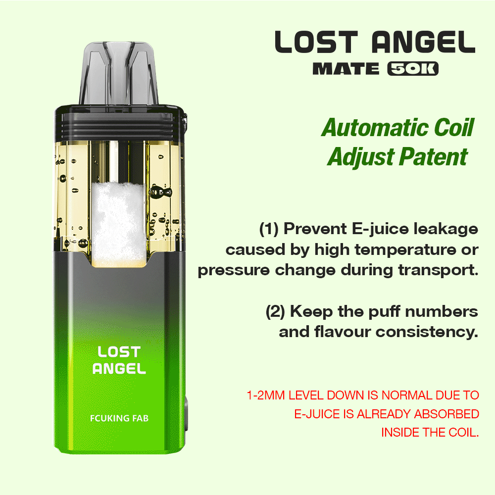 Close up of Lost Angel Mate 50K auto-coil technology and dual mesh heating element